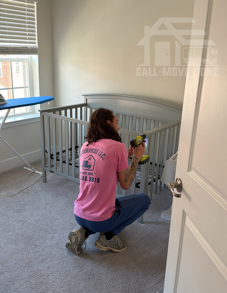 The crib goes back together before the crew leaves the house