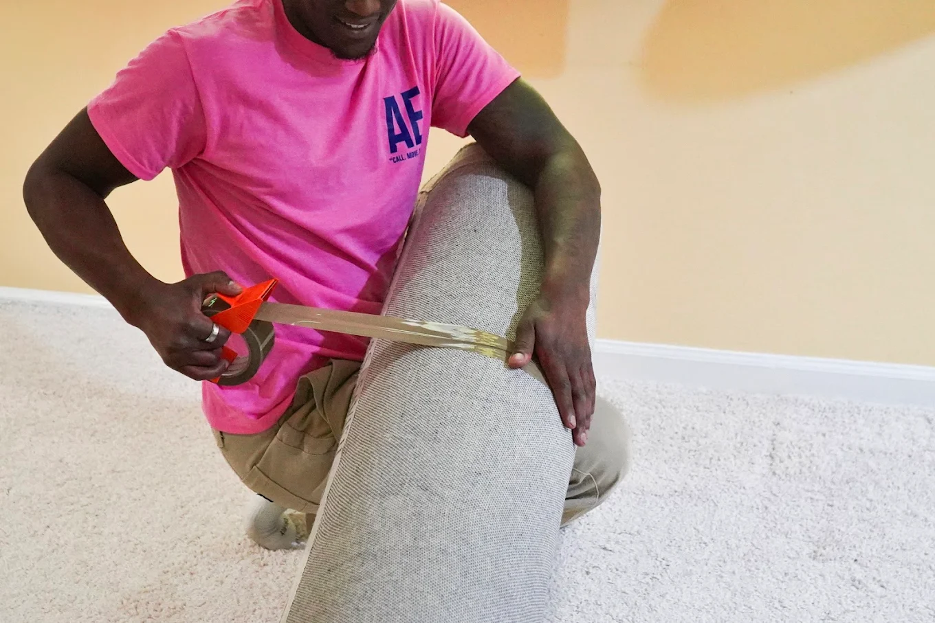 Donnell taped this rug so it would still be square at the other end